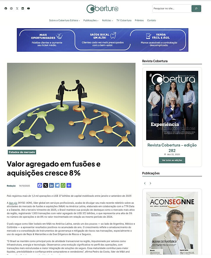 Valor agregado em fus�es e aquisi��es cresce 8%